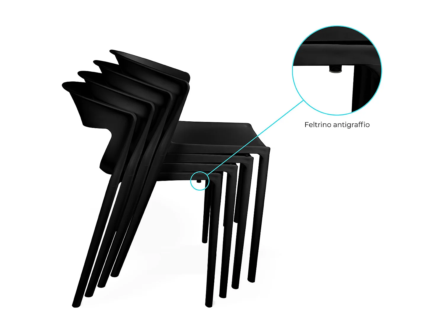 Set di 2 sedie impilabili in plastica nera – Gaia