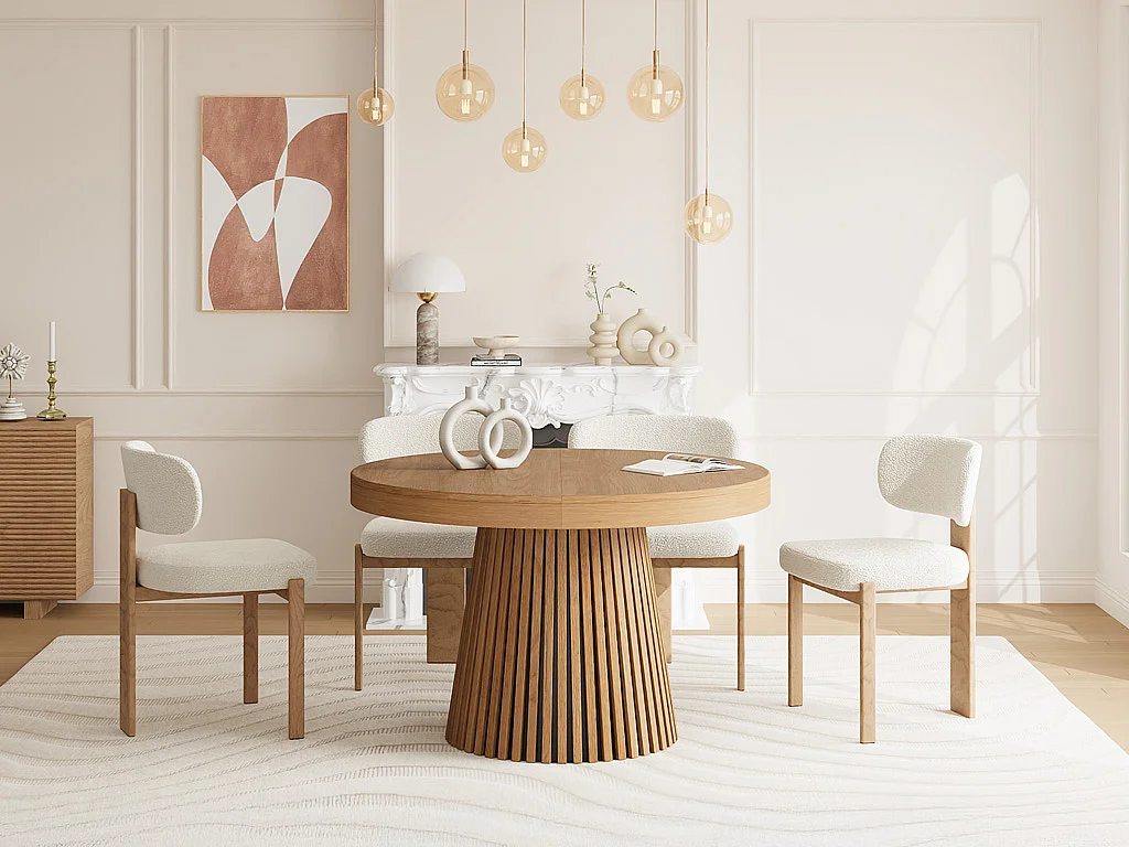 Table à manger extensible 4 à 6 personnes placage chêne - Naturel - CARMIZA