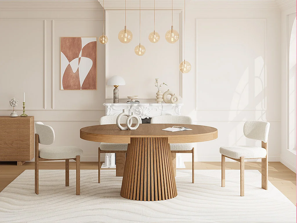 Table à manger extensible 4 à 6 personnes placage chêne - Naturel - CARMIZA