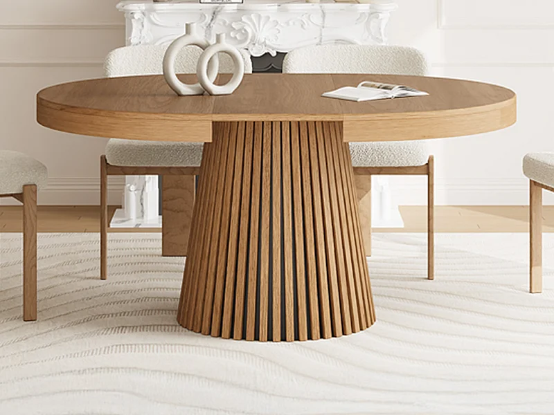 Table à manger extensible 4 à 6 personnes placage chêne - Naturel - CARMIZA