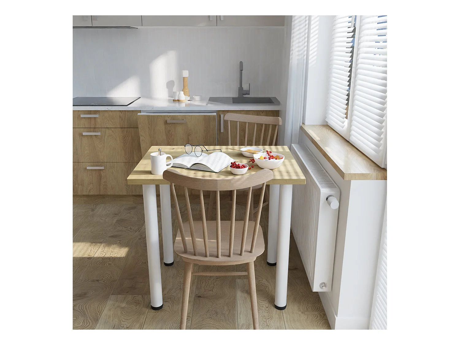 Table de salle à manger, de cuisine, de bureau, petite table en chêne artisanal, blanc, 80 x 60 cm, 100 x 60 cm