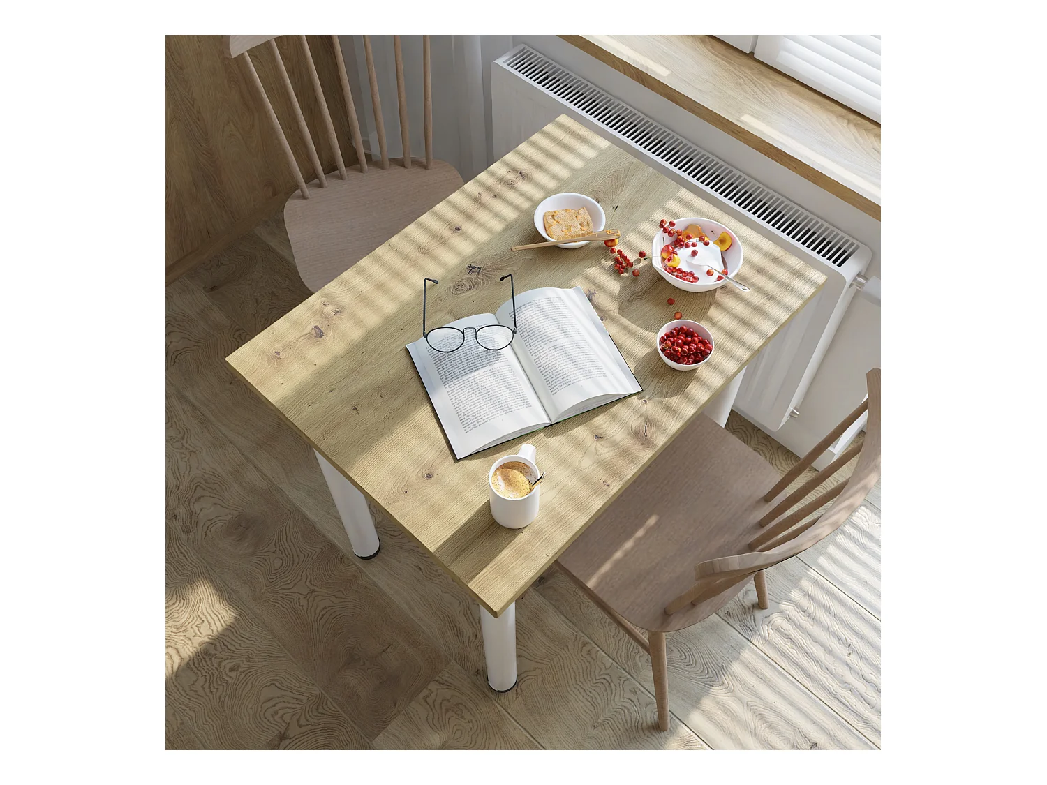 Table de salle à manger, de cuisine, de bureau, petite table en chêne artisanal, blanc, 80 x 60 cm, 100 x 60 cm