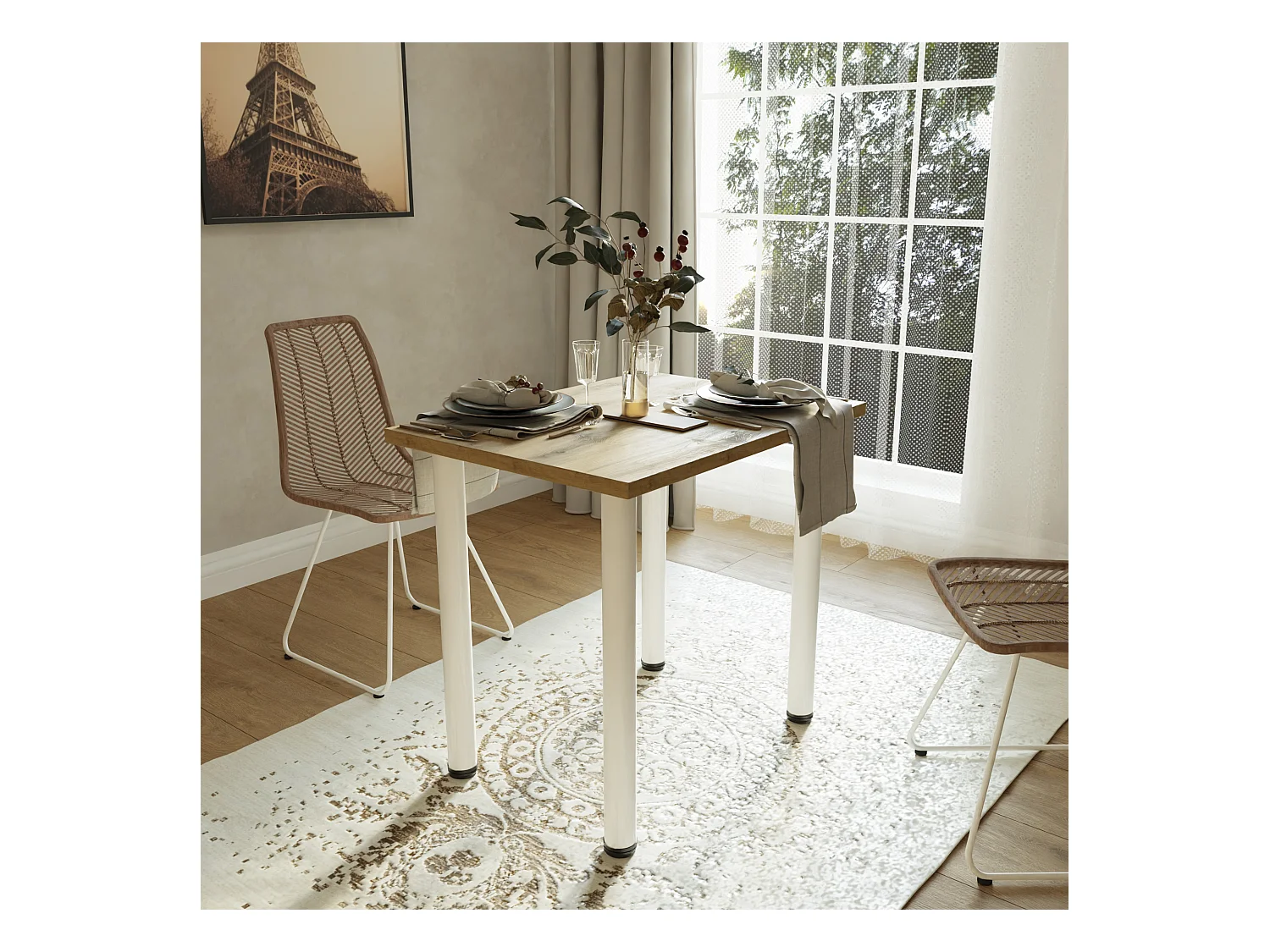 Table de salle à manger, de cuisine, de bureau, petite table en chêne artisanal, blanc, 80 x 60 cm, 100 x 60 cm
