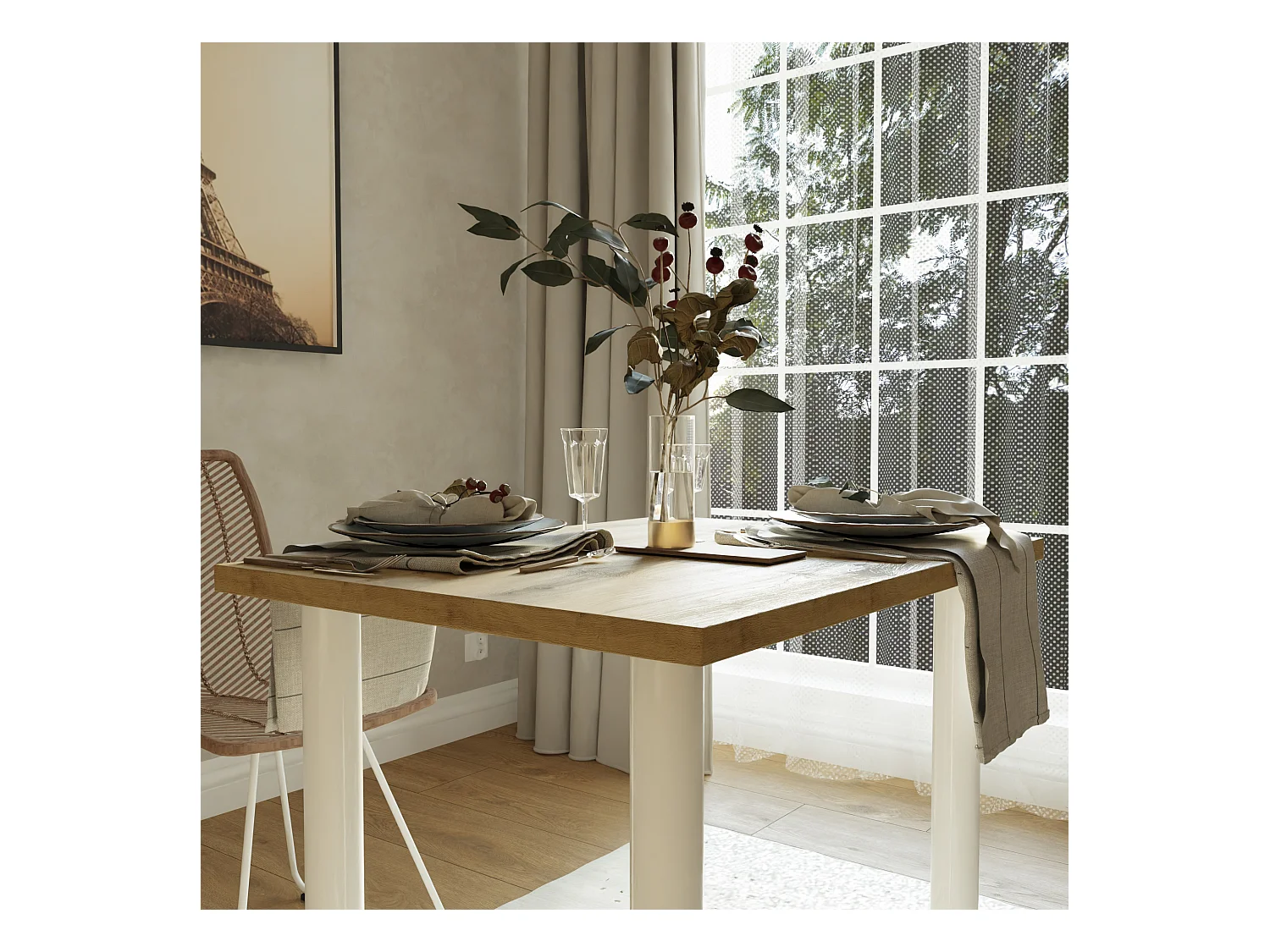 Table de salle à manger, de cuisine, de bureau, petite table en chêne artisanal, blanc, 80 x 60 cm, 100 x 60 cm