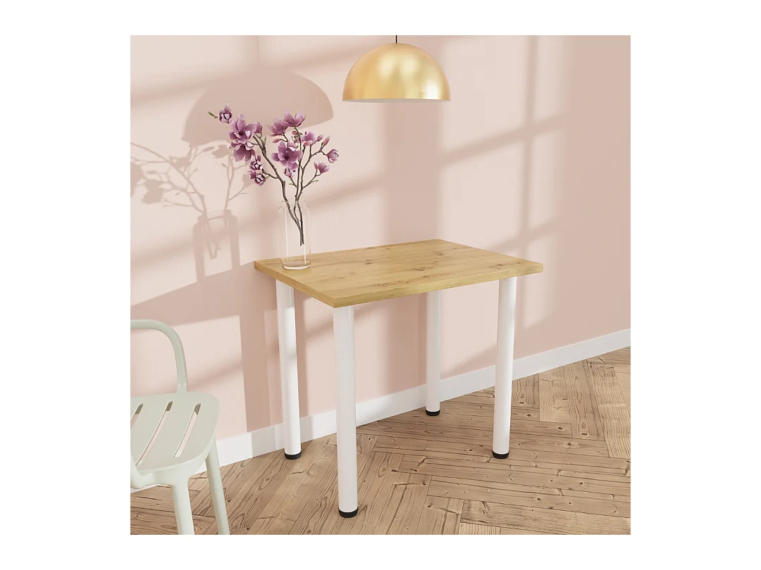 Table de salle à manger, de cuisine, de bureau, petite table en chêne artisanal, blanc, 80 x 60 cm, 100 x 60 cm