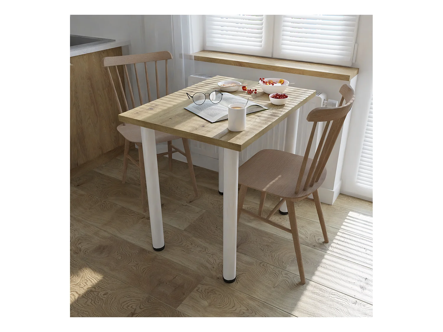 Mesa de jantar, cozinha ou escritório, mesa pequena em carvalho artesanal e branco, 80 x 60 cm, 100 x 60 cm