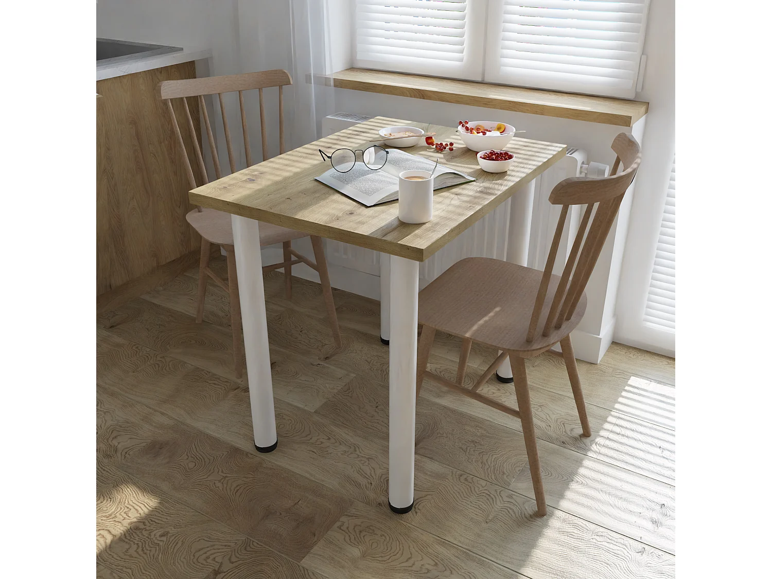 Mesa de comedor, cocina o oficina, mesa pequeña en roble artesanal y blanco, 80 x 60 cm, 100 x 60 cm