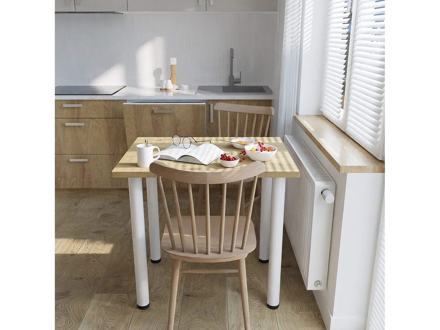 Mesa de comedor, cocina o oficina, mesa pequeña en roble artesanal y blanco, 80 x 60 cm, 100 x 60 cm