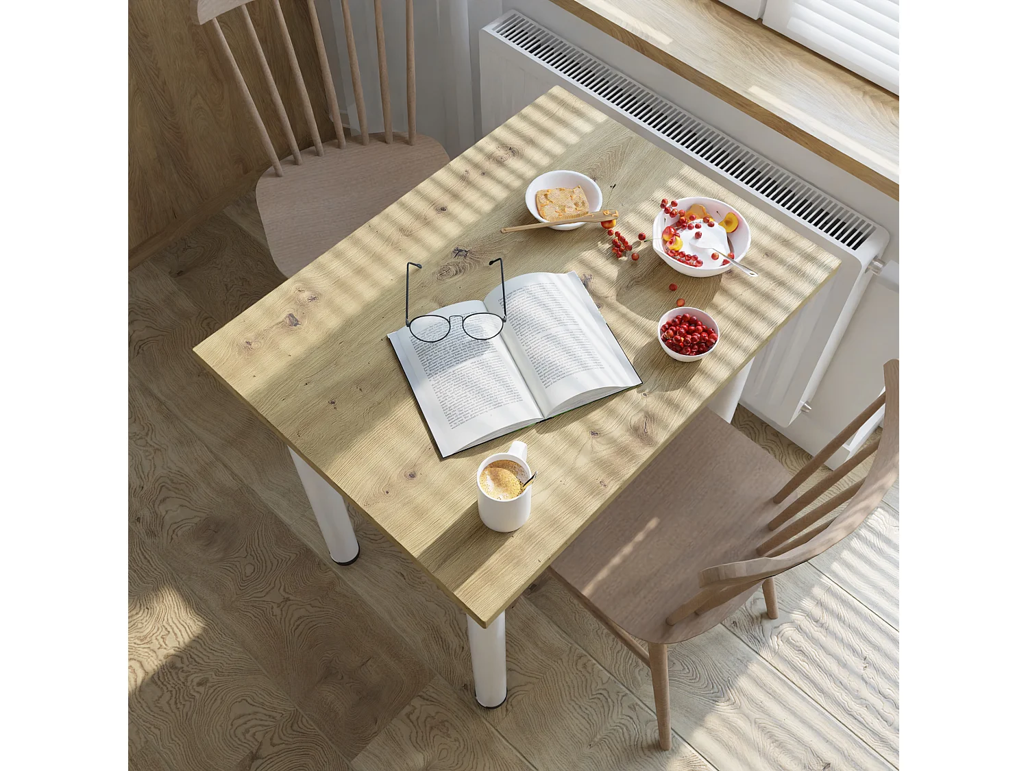 Mesa de comedor, cocina o oficina, mesa pequeña en roble artesanal y blanco, 80 x 60 cm, 100 x 60 cm