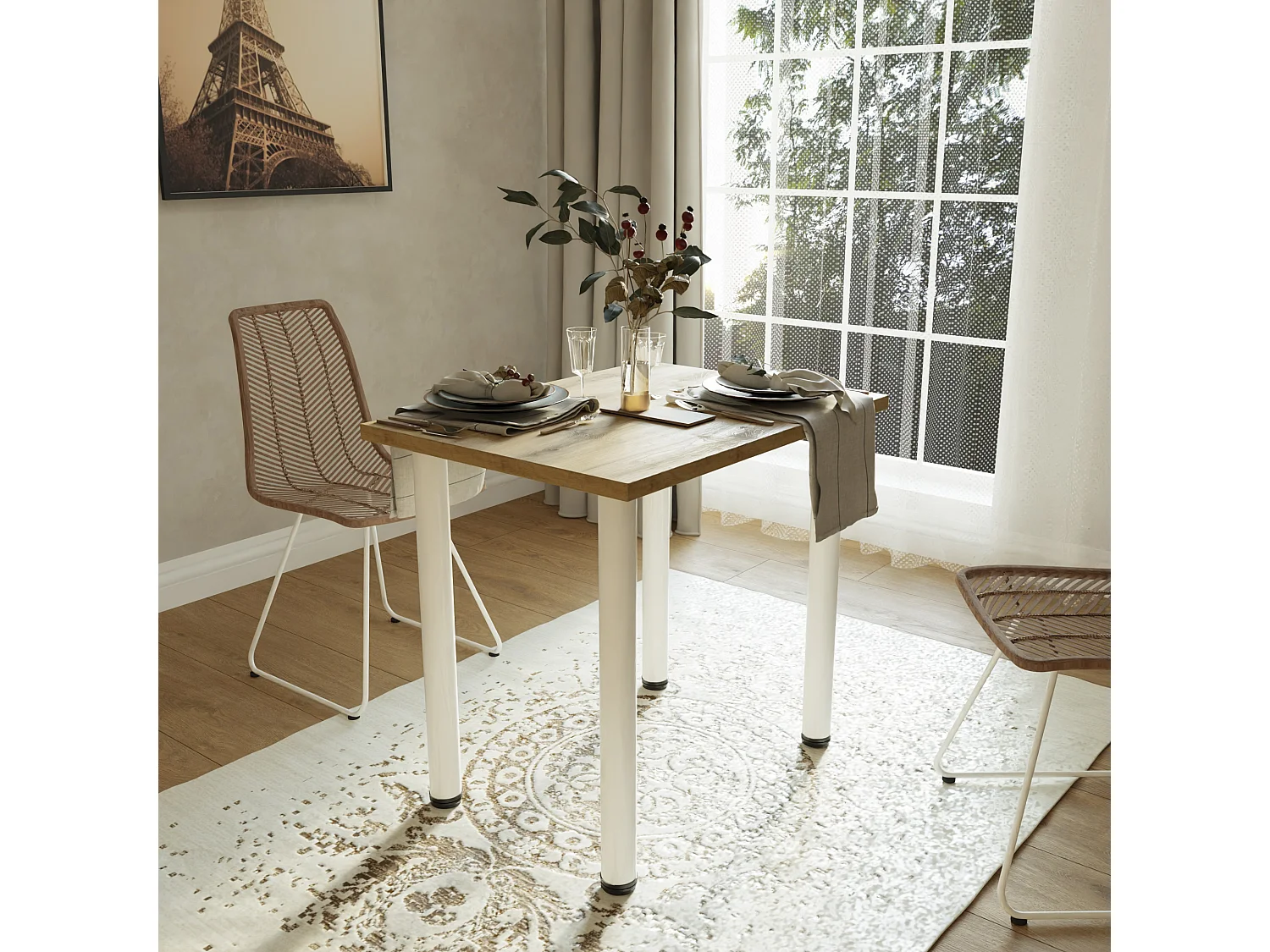 Mesa de comedor, cocina o oficina, mesa pequeña en roble artesanal y blanco, 80 x 60 cm, 100 x 60 cm