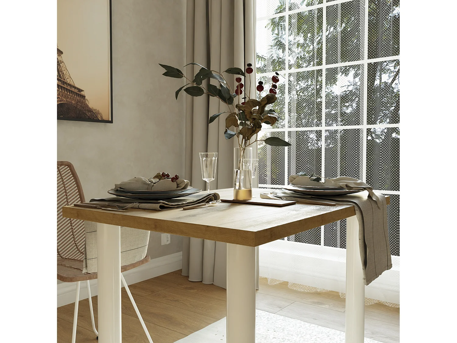 Mesa de comedor, cocina o oficina, mesa pequeña en roble artesanal y blanco, 80 x 60 cm, 100 x 60 cm