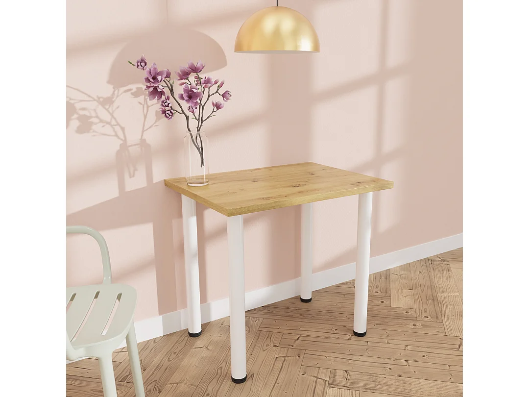 Mesa de comedor, cocina o oficina, mesa pequeña en roble artesanal y blanco, 80 x 60 cm, 100 x 60 cm