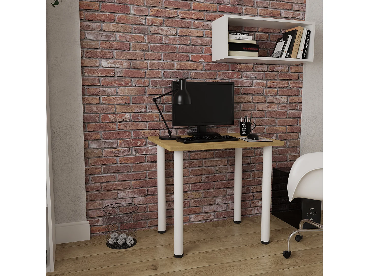 Mesa de comedor, cocina o oficina, mesa pequeña en roble artesanal y blanco, 80 x 60 cm, 100 x 60 cm