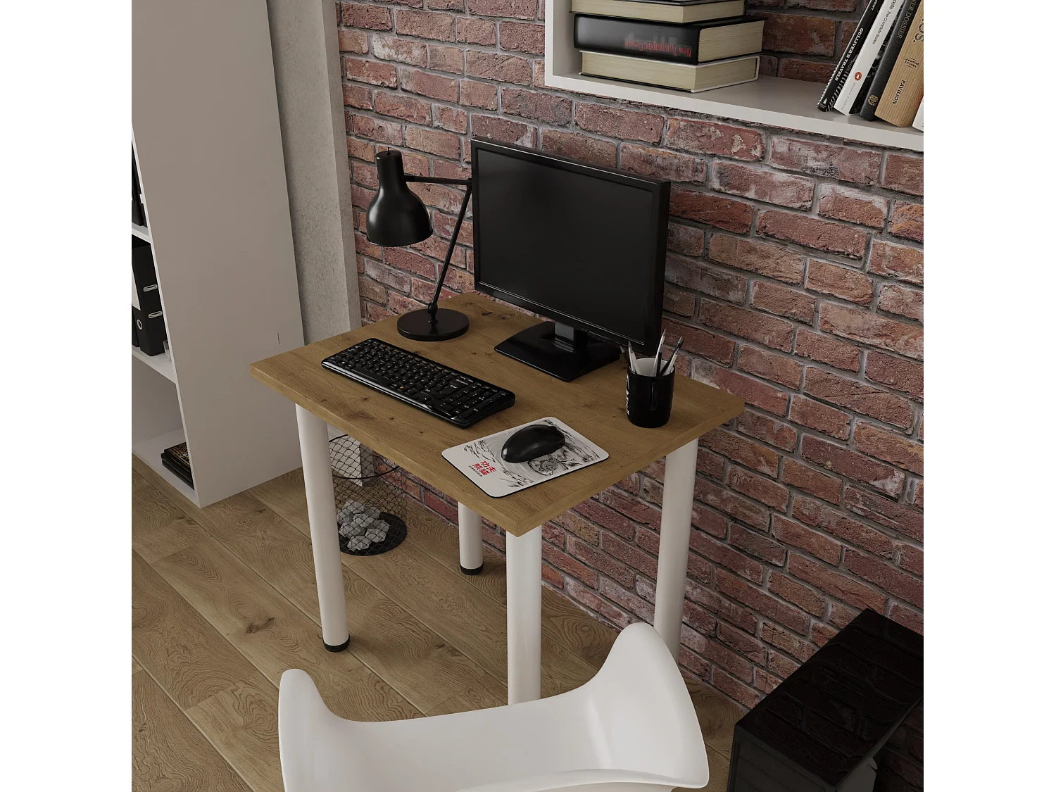 Mesa de comedor, cocina o oficina, mesa pequeña en roble artesanal y blanco, 80 x 60 cm, 100 x 60 cm