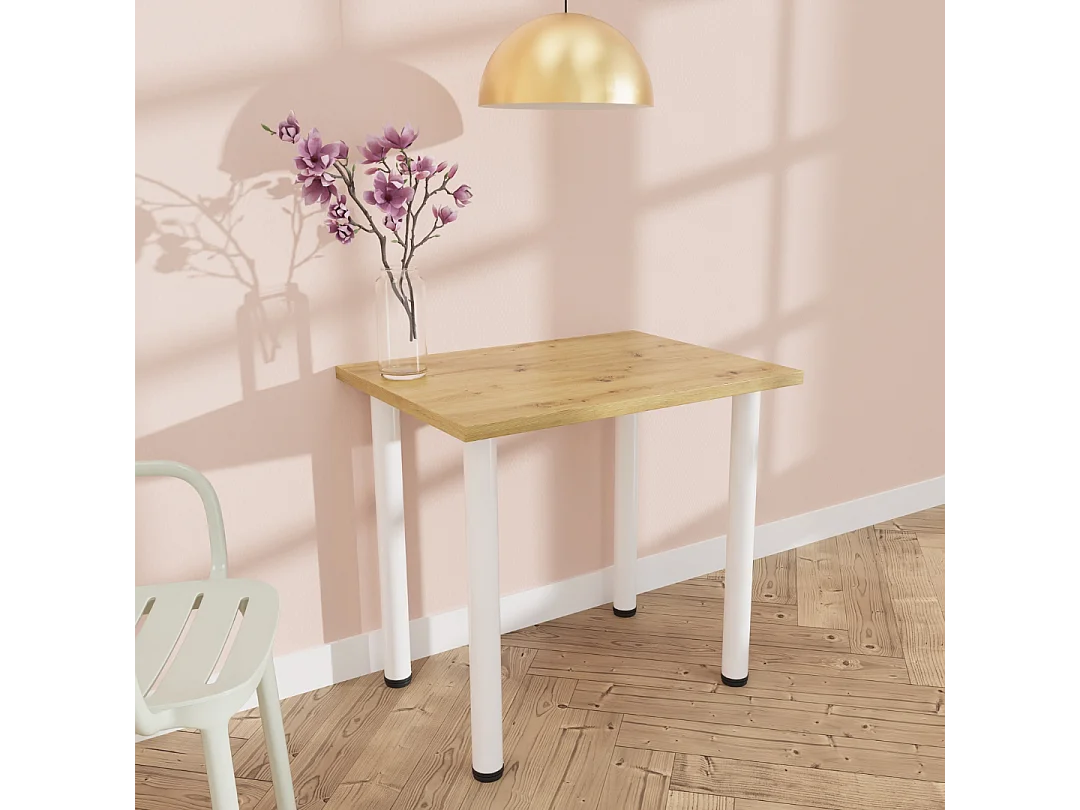 Eet-, keuken- en bureautafel, kleine tafel in artisan eiken en wit, 80 x 60 cm, 100 x 60 cm