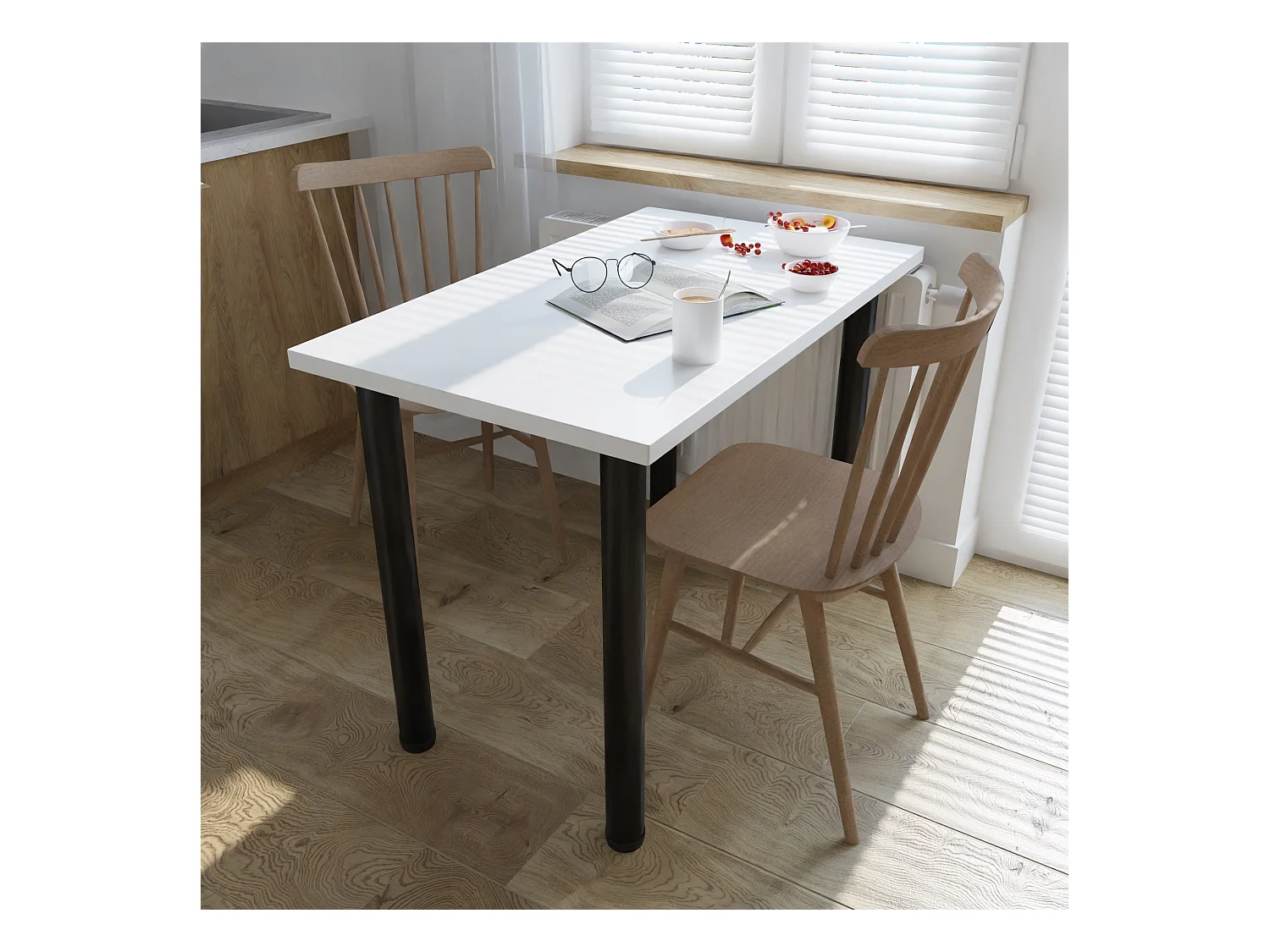 Table de salle à manger, de cuisine, de bureau, petite table en chêne artisanal, blanc, 80 x 60 cm, 100 x 60 cm