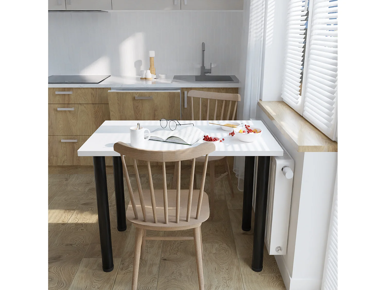 Eet-, keuken- en bureautafel, kleine tafel in artisan eiken en wit, 80 x 60 cm, 100 x 60 cm