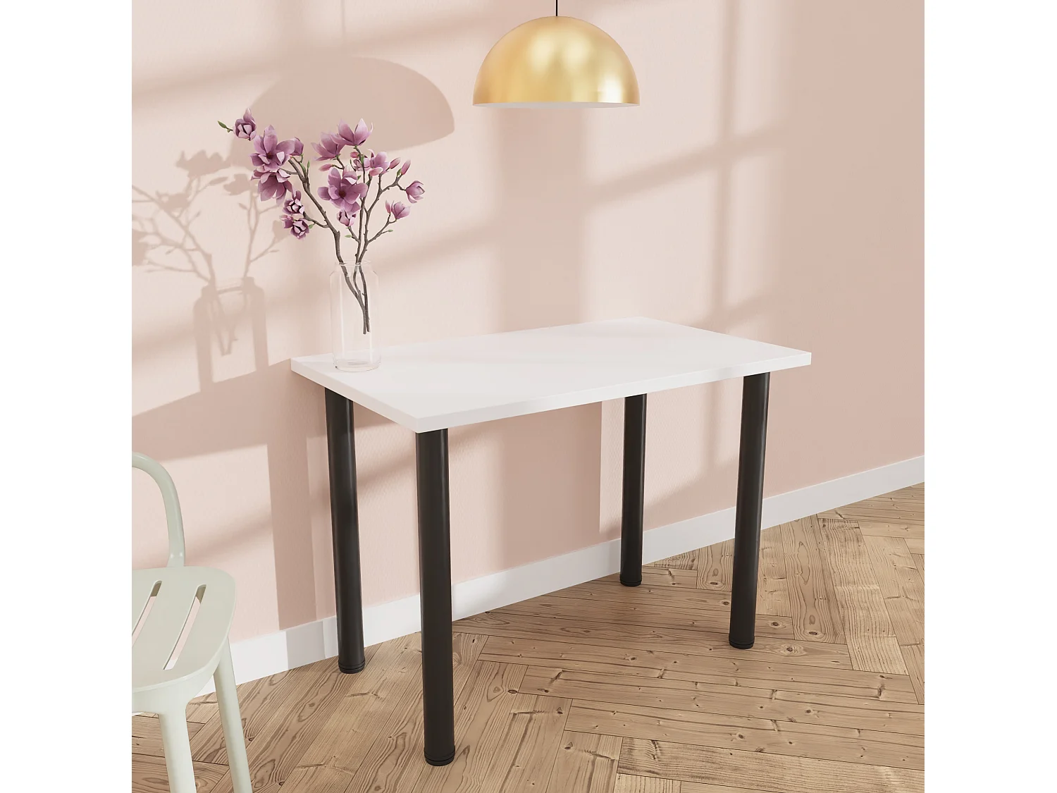 Eet-, keuken- en bureautafel, kleine tafel in artisan eiken en wit, 80 x 60 cm, 100 x 60 cm