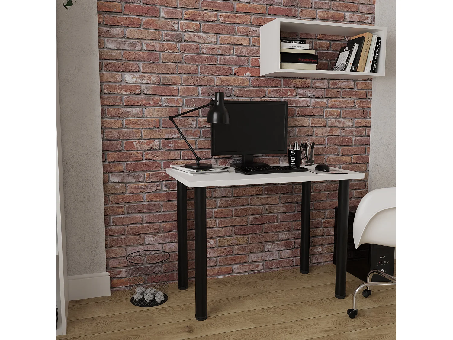 Eet-, keuken- en bureautafel, kleine tafel in artisan eiken en wit, 80 x 60 cm, 100 x 60 cm