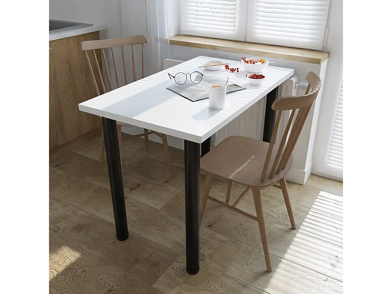 Eet-, keuken- en bureautafel, kleine tafel in artisan eiken en wit, 80 x 60 cm, 100 x 60 cm