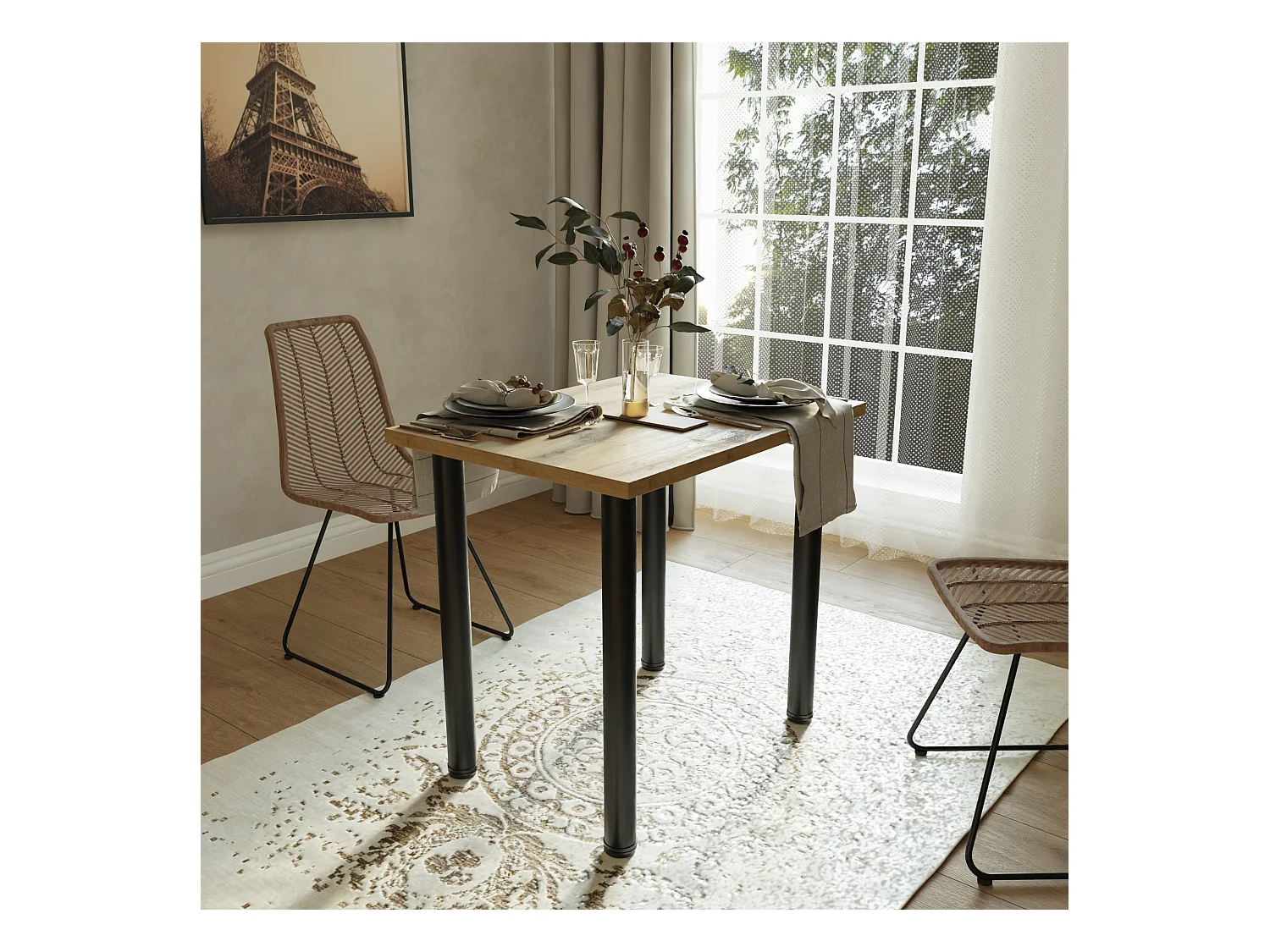 Table de salle à manger, de cuisine, de bureau, petite table en chêne artisanal, blanc, 80 x 60 cm, 100 x 60 cm