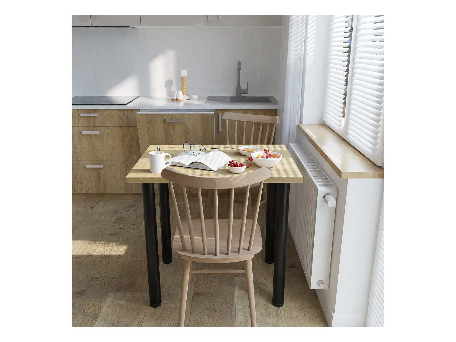 Table de salle à manger, de cuisine, de bureau, petite table en chêne artisanal, blanc, 80 x 60 cm, 100 x 60 cm