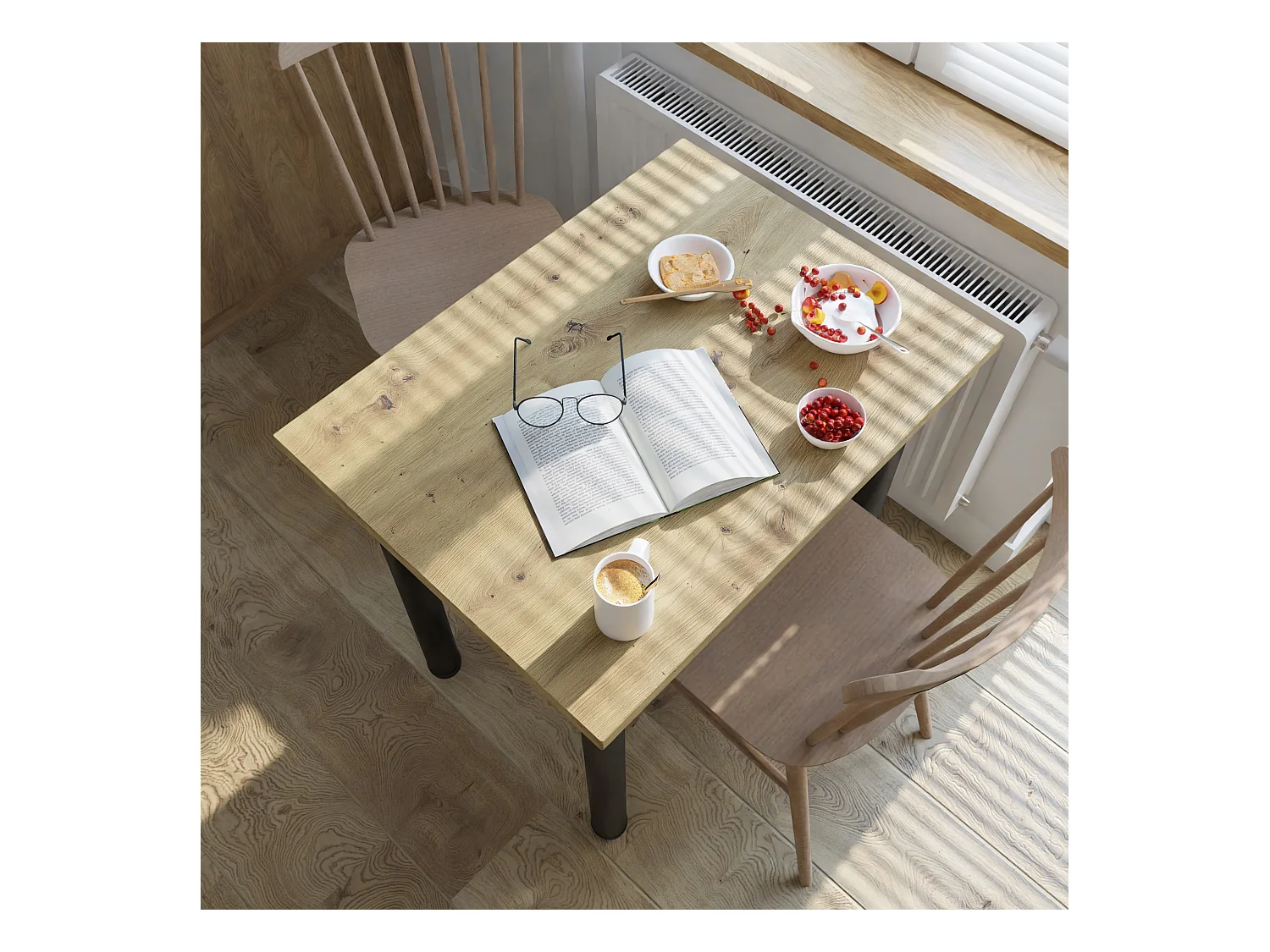 Table de salle à manger, de cuisine, de bureau, petite table en chêne artisanal, blanc, 80 x 60 cm, 100 x 60 cm