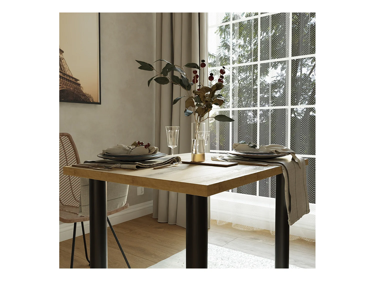 Table de salle à manger, de cuisine, de bureau, petite table en chêne artisanal, blanc, 80 x 60 cm, 100 x 60 cm