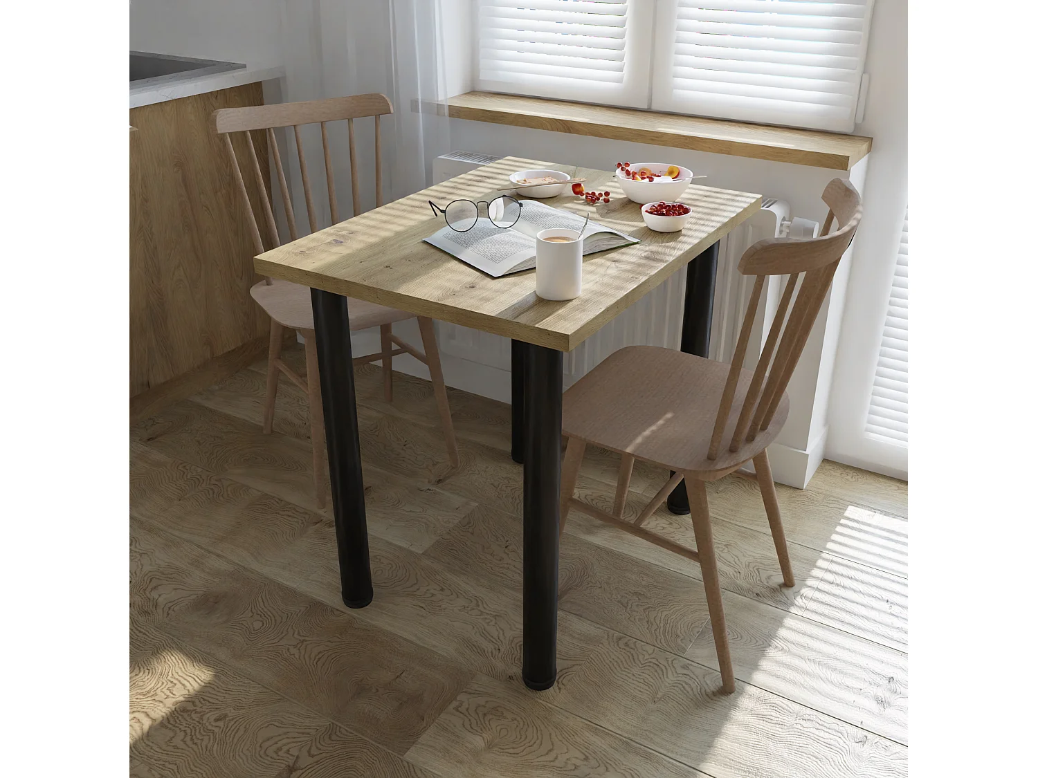 Mesa de comedor, cocina o oficina, mesa pequeña en roble artesanal y blanco, 80 x 60 cm, 100 x 60 cm