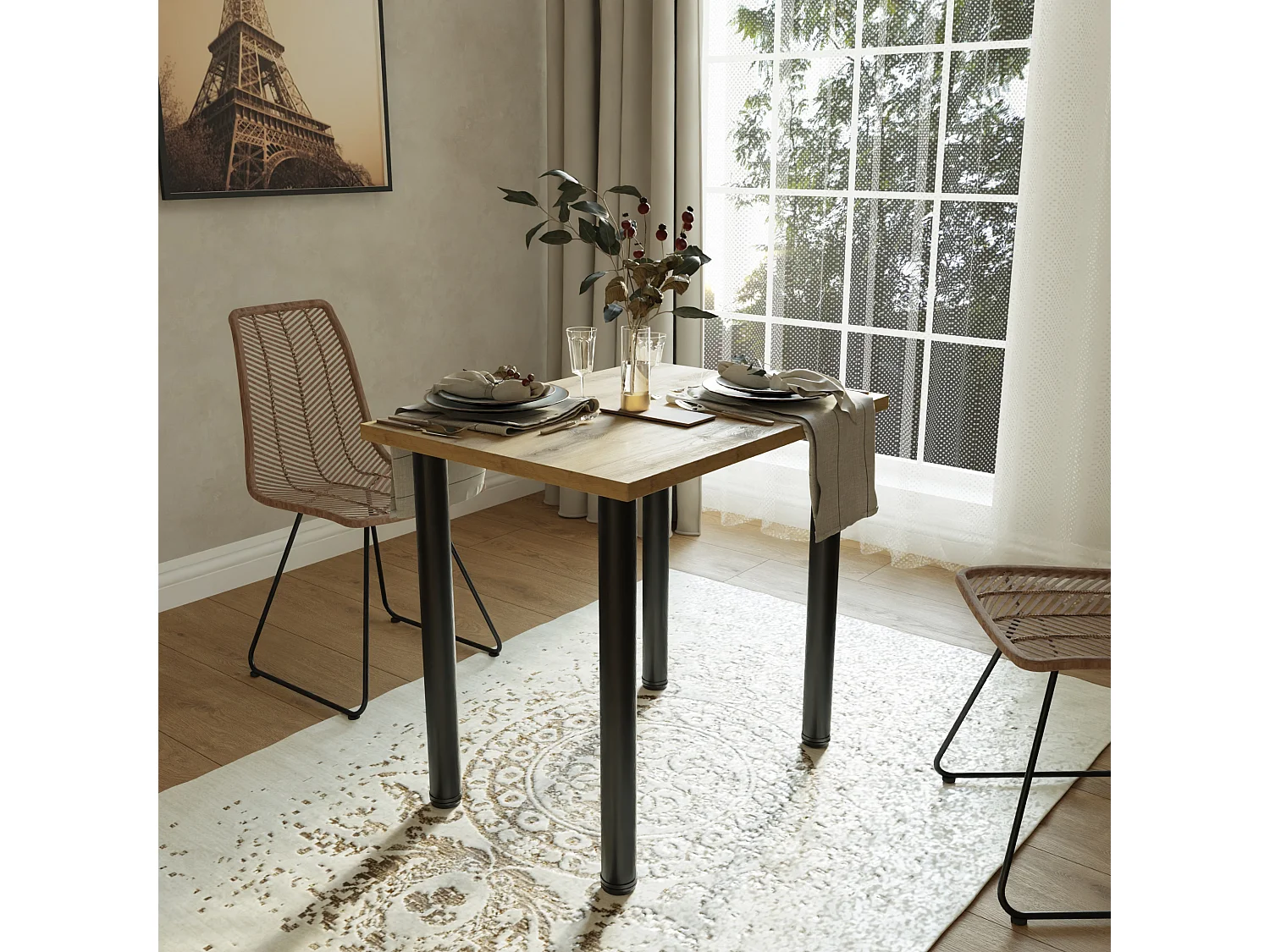 Mesa de comedor, cocina o oficina, mesa pequeña en roble artesanal y blanco, 80 x 60 cm, 100 x 60 cm