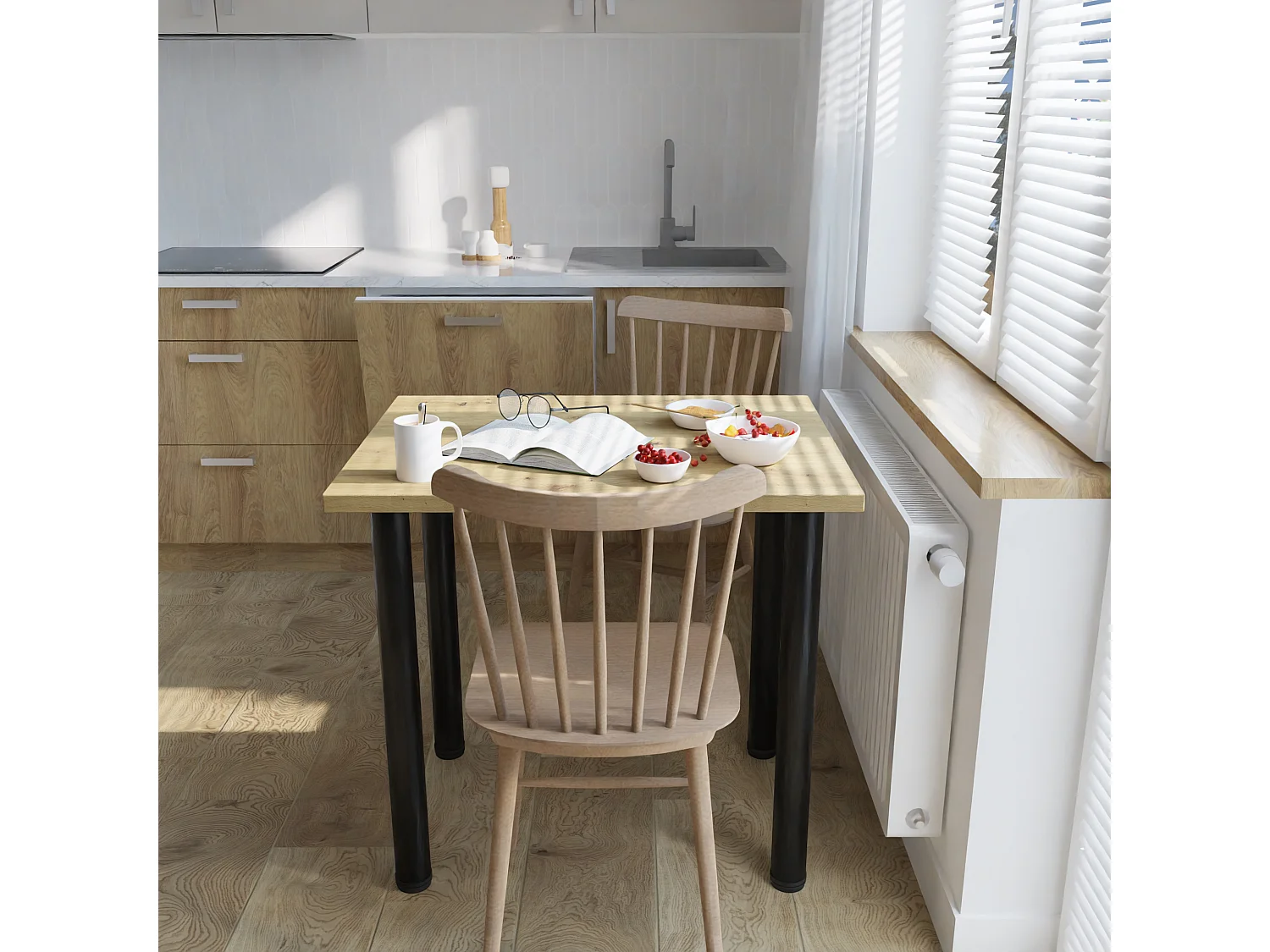 Mesa de comedor, cocina o oficina, mesa pequeña en roble artesanal y blanco, 80 x 60 cm, 100 x 60 cm