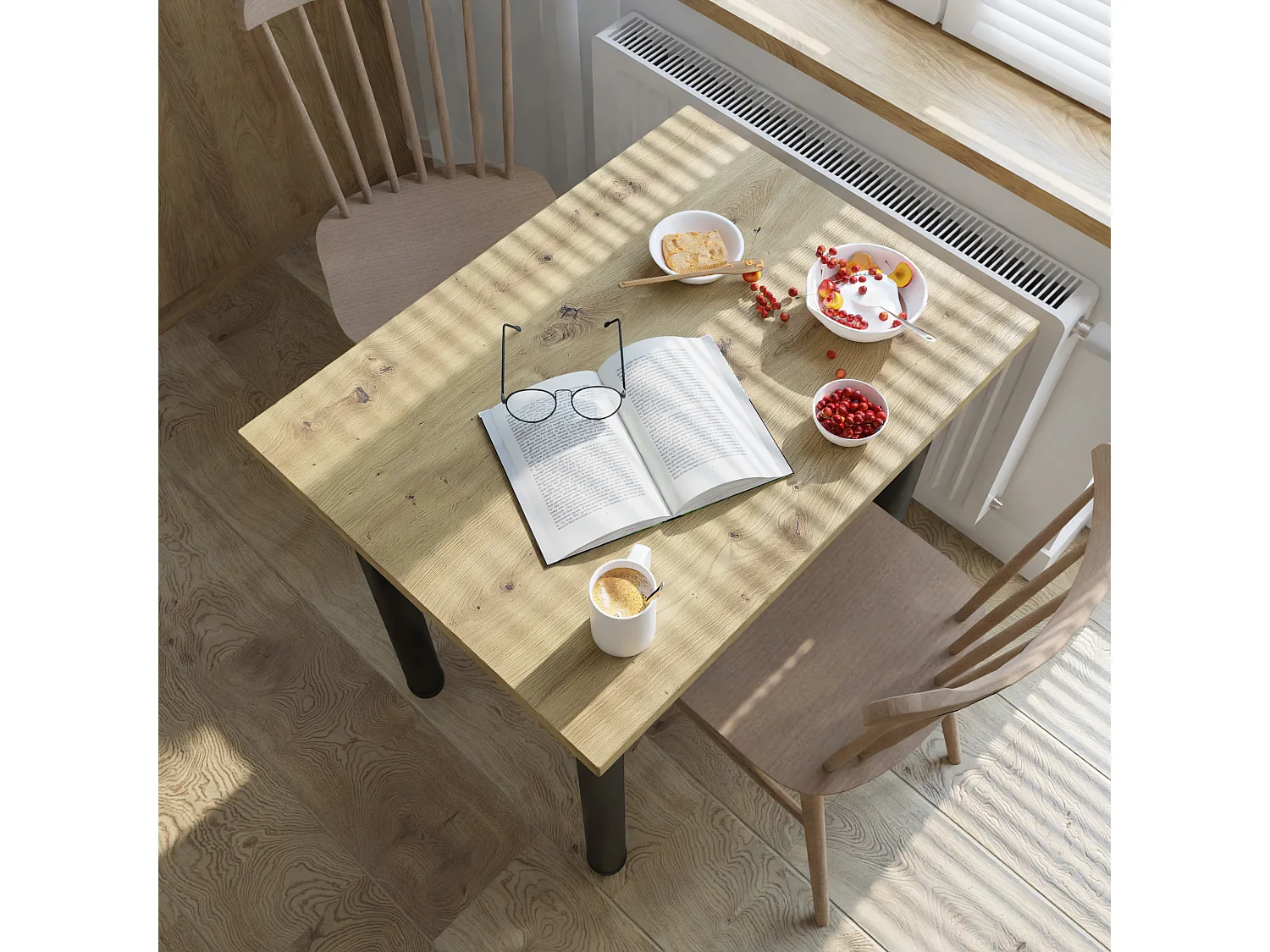 Mesa de comedor, cocina o oficina, mesa pequeña en roble artesanal y blanco, 80 x 60 cm, 100 x 60 cm