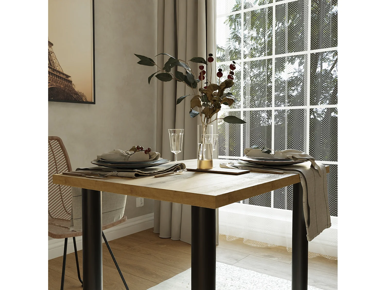 Mesa de comedor, cocina o oficina, mesa pequeña en roble artesanal y blanco, 80 x 60 cm, 100 x 60 cm