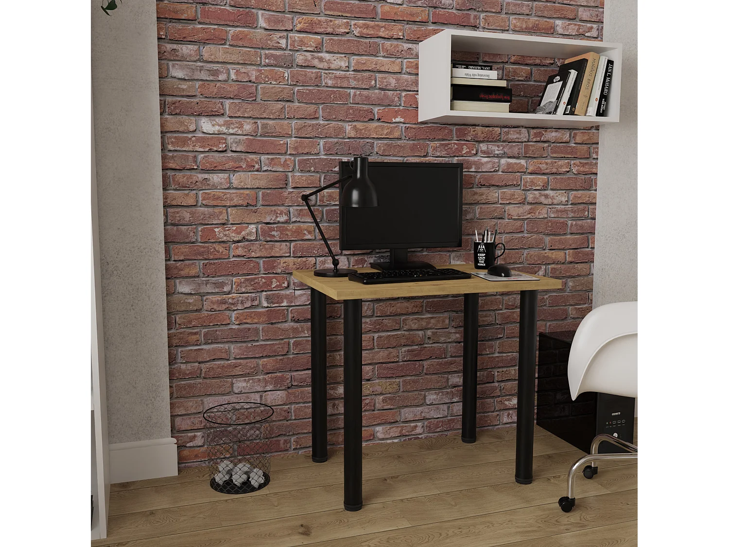 Mesa de comedor, cocina o oficina, mesa pequeña en roble artesanal y blanco, 80 x 60 cm, 100 x 60 cm