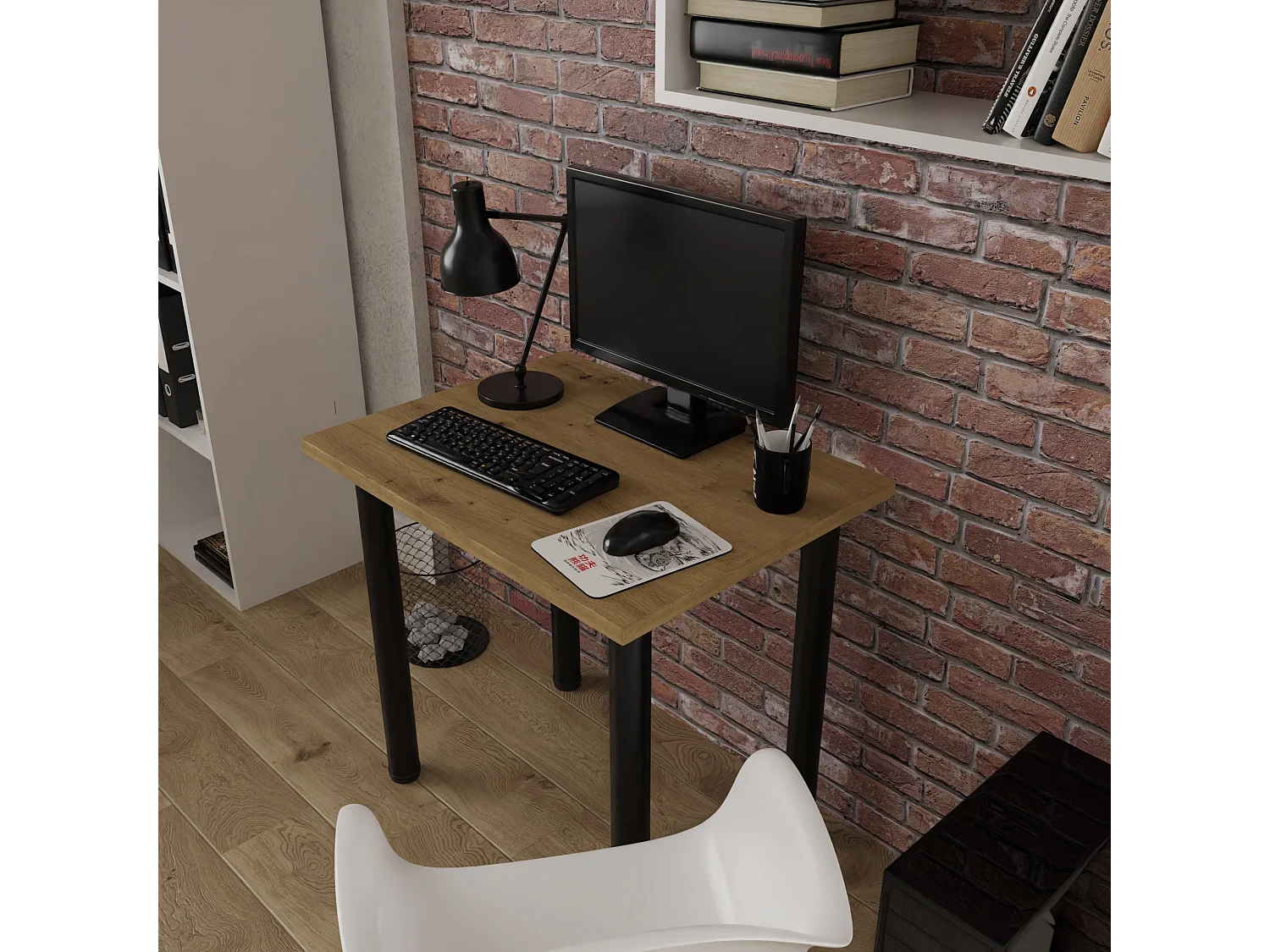 Mesa de comedor, cocina o oficina, mesa pequeña en roble artesanal y blanco, 80 x 60 cm, 100 x 60 cm