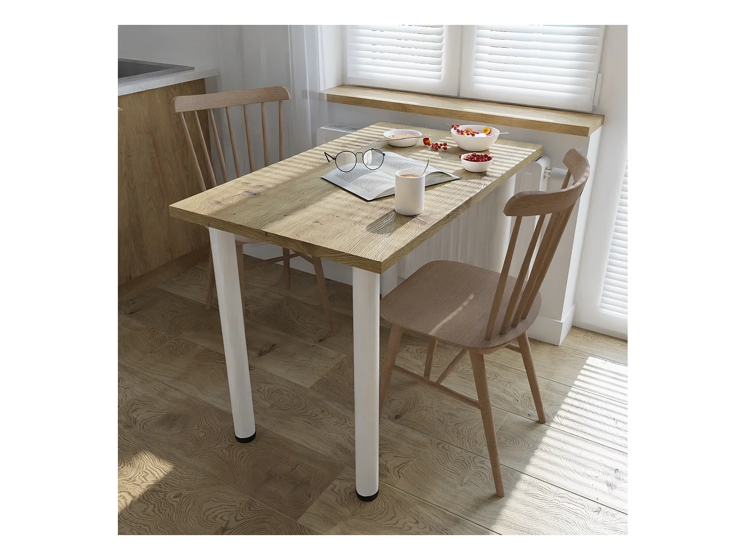 Table de salle à manger, de cuisine, de bureau, petite table en chêne artisanal, blanc, 80 x 60 cm, 100 x 60 cm