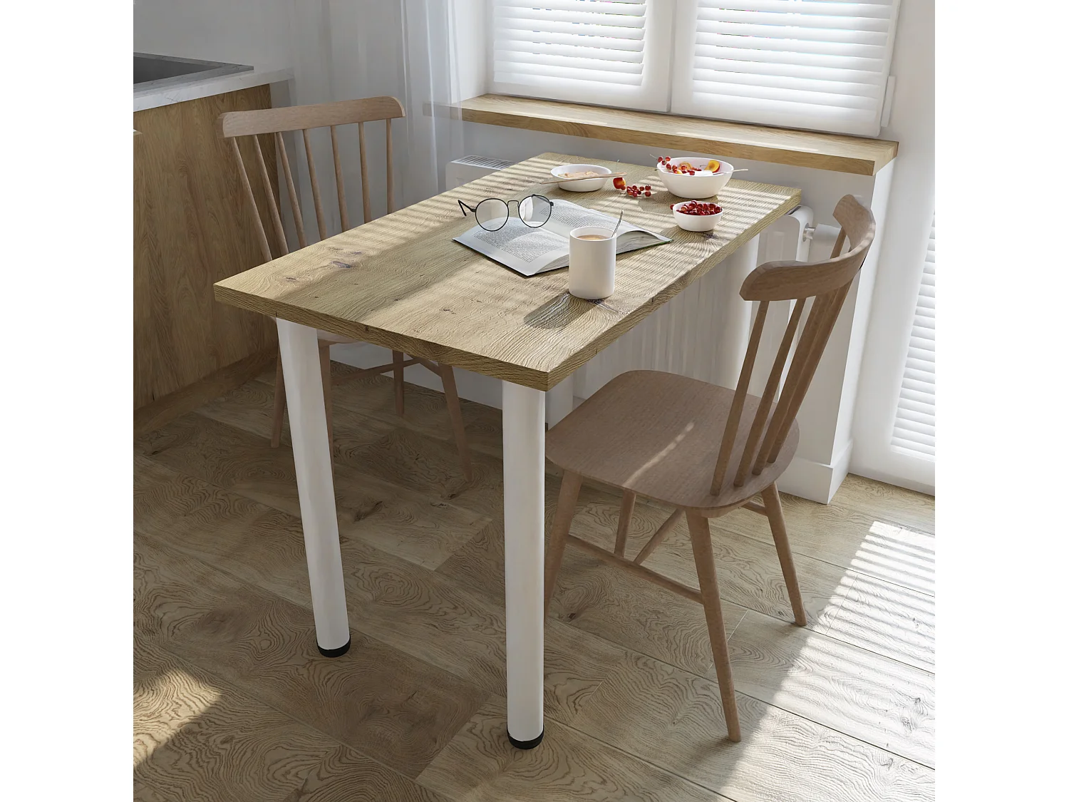 Ess-, Küchen- und Bürotisch, kleiner Tisch in Artisan‑Eiche und Weiß, 80 x 60 cm, 100 x 60 cm