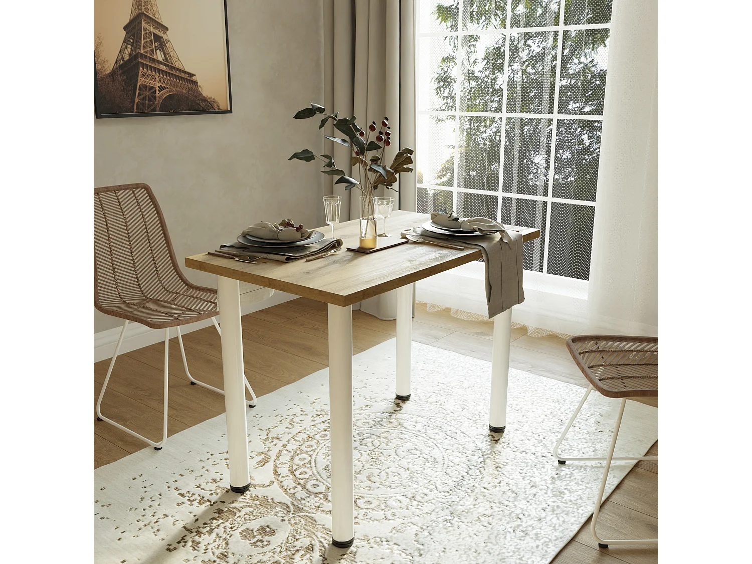 Ess-, Küchen- und Bürotisch, kleiner Tisch in Artisan‑Eiche und Weiß, 80 x 60 cm, 100 x 60 cm