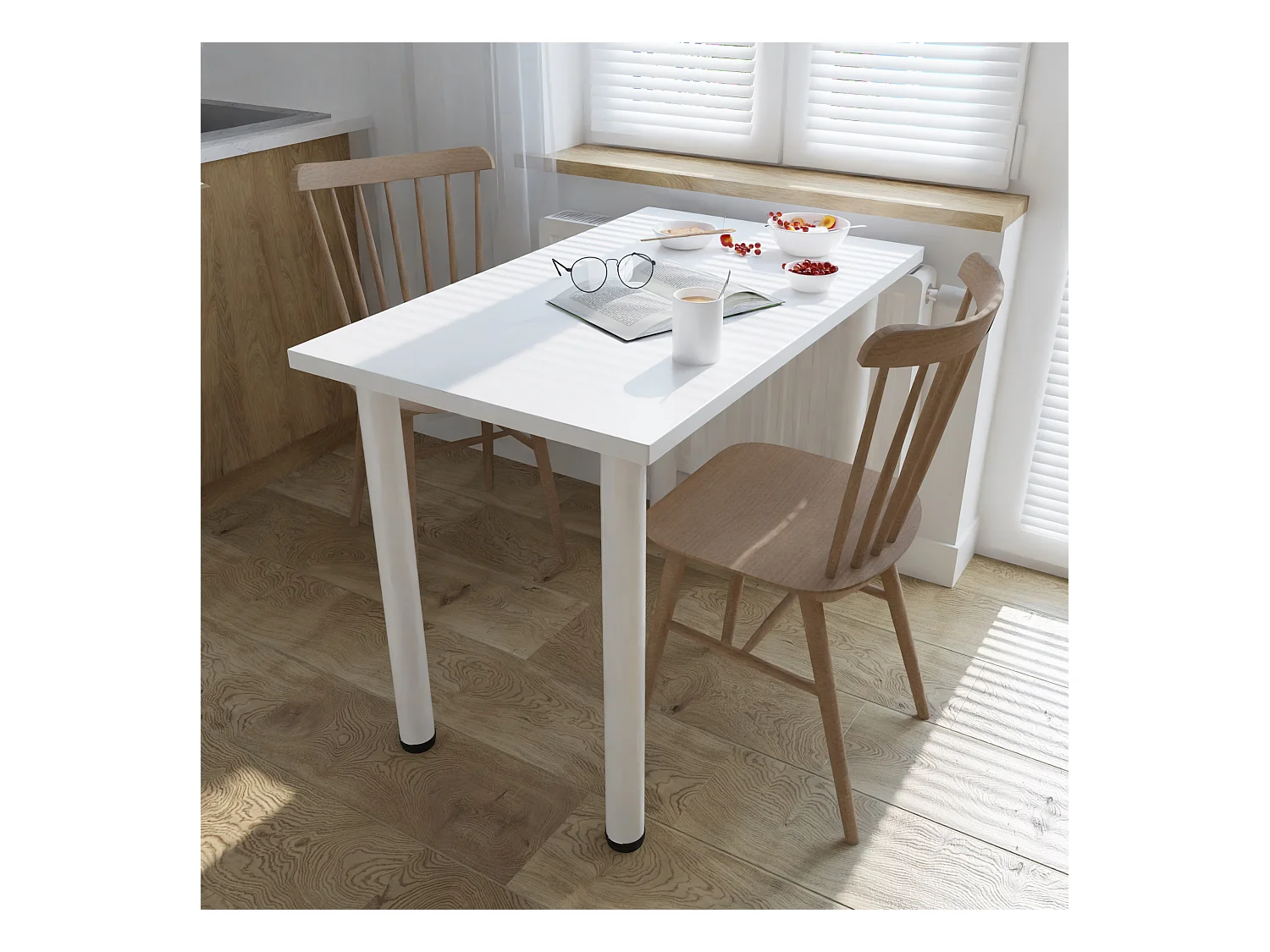 Table de salle à manger, de cuisine, de bureau, petite table en chêne artisanal, blanc, 80 x 60 cm, 100 x 60 cm