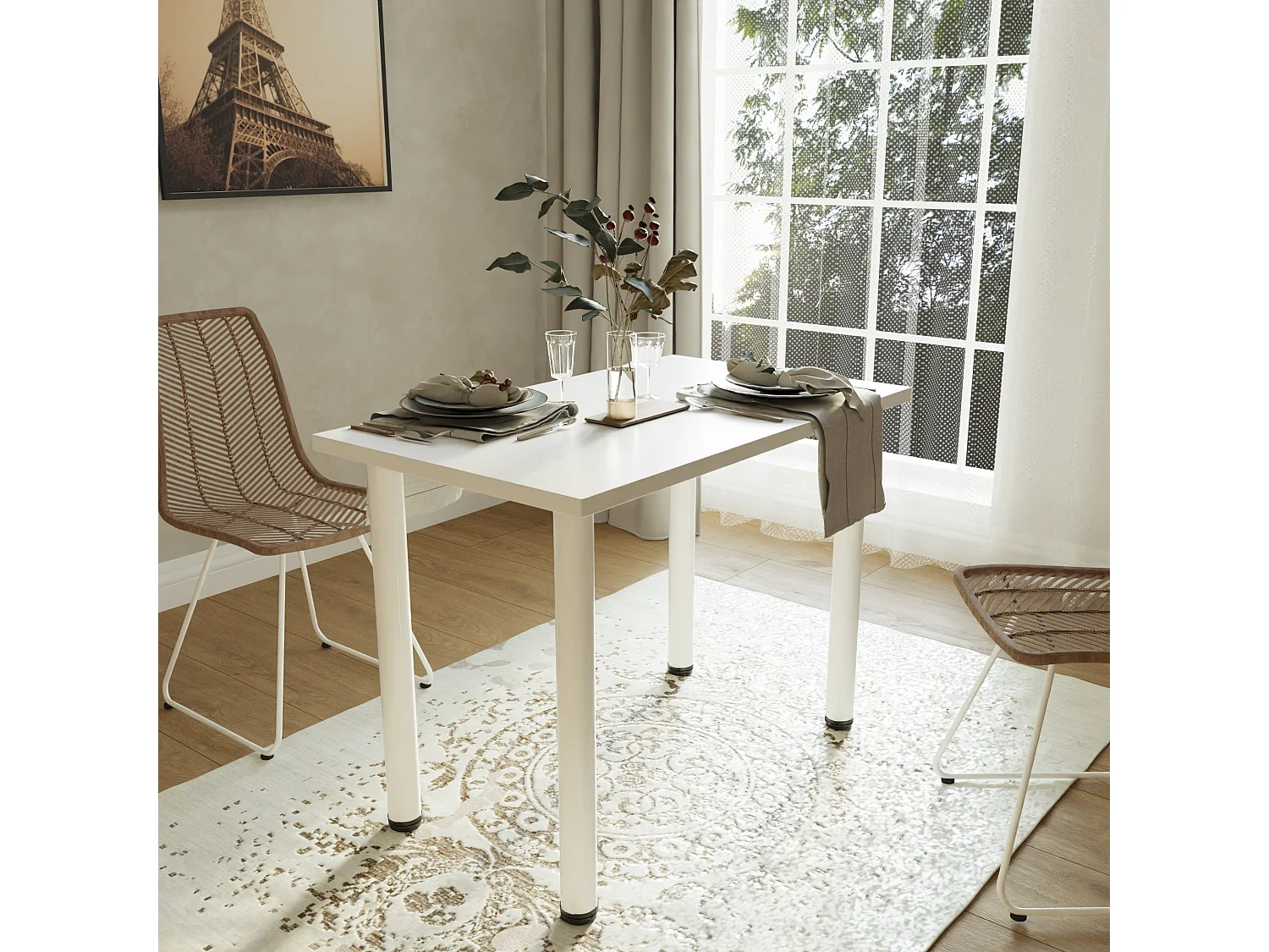 Ess-, Küchen- und Bürotisch, kleiner Tisch in Artisan‑Eiche und Weiß, 80 x 60 cm, 100 x 60 cm