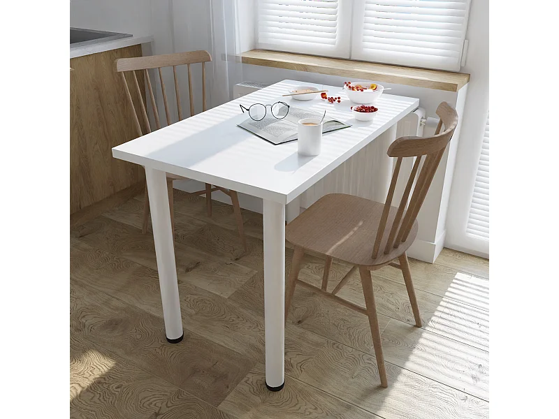 Eet-, keuken- en bureautafel, kleine tafel in artisan eiken en wit, 80 x 60 cm, 100 x 60 cm