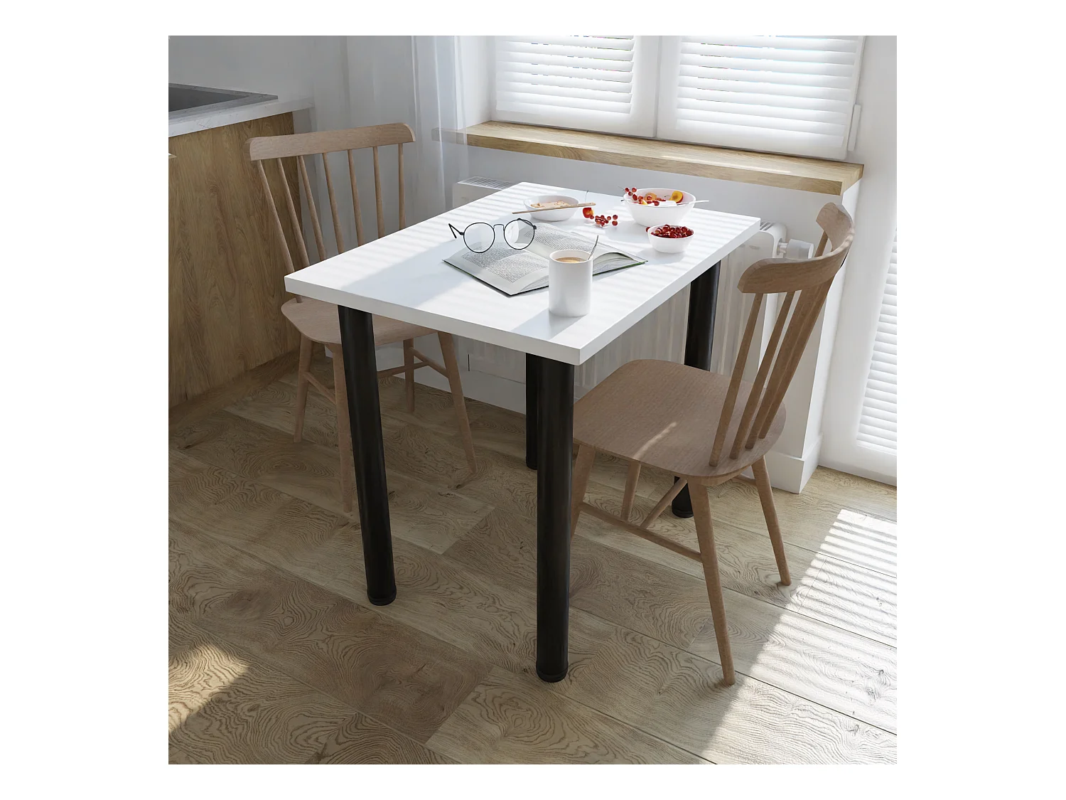Table de salle à manger, de cuisine, de bureau, petite table en chêne artisanal, blanc, 80 x 60 cm, 100 x 60 cm
