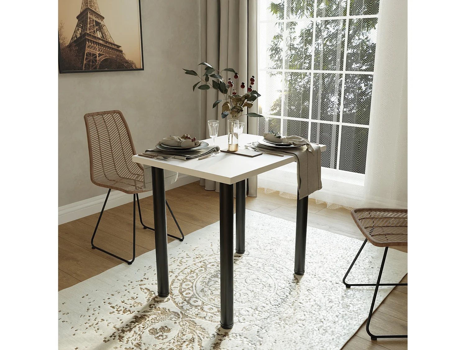 Ess-, Küchen- und Bürotisch, kleiner Tisch in Artisan‑Eiche und Weiß, 80 x 60 cm, 100 x 60 cm