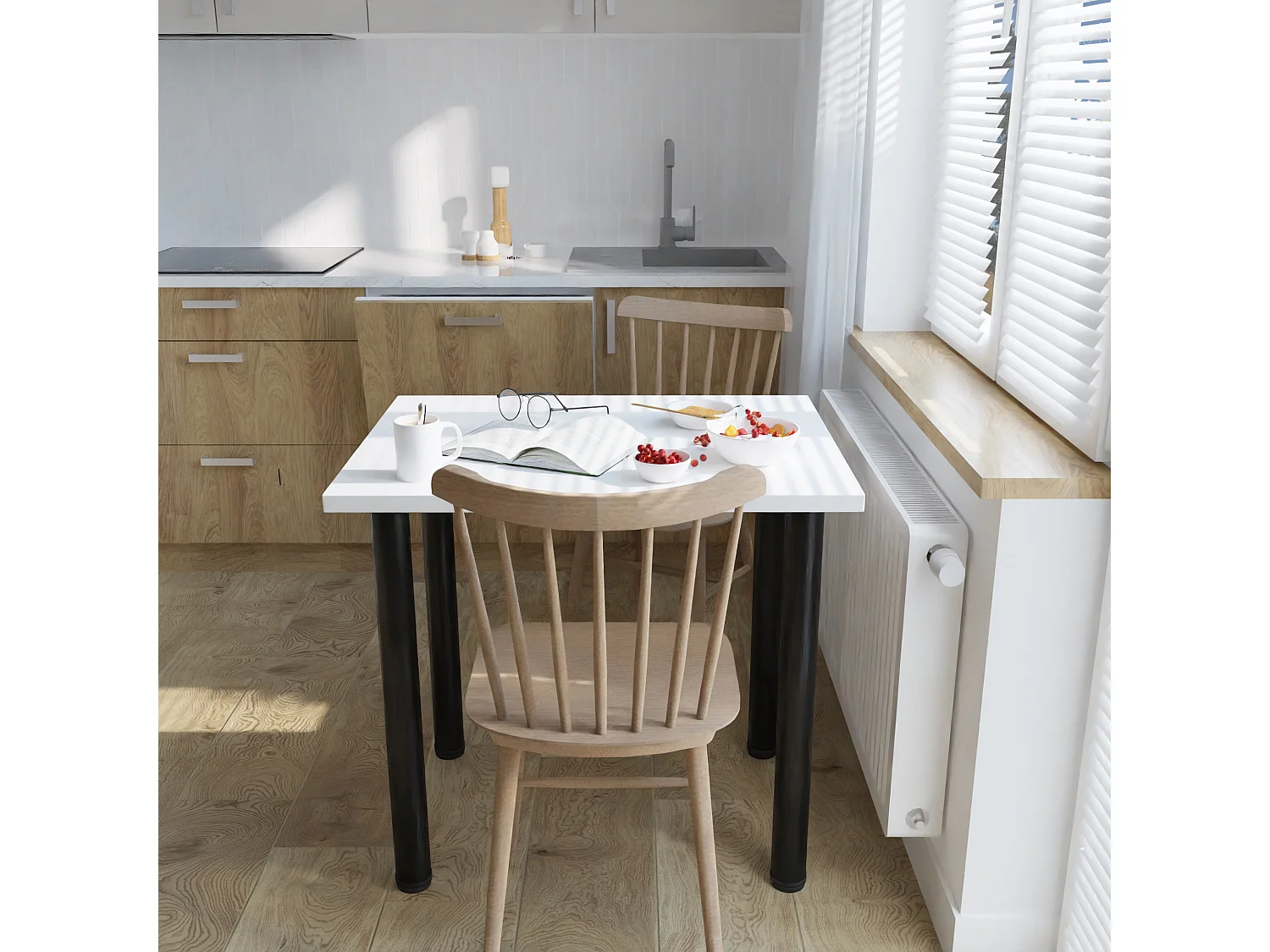 Ess-, Küchen- und Bürotisch, kleiner Tisch in Artisan‑Eiche und Weiß, 80 x 60 cm, 100 x 60 cm