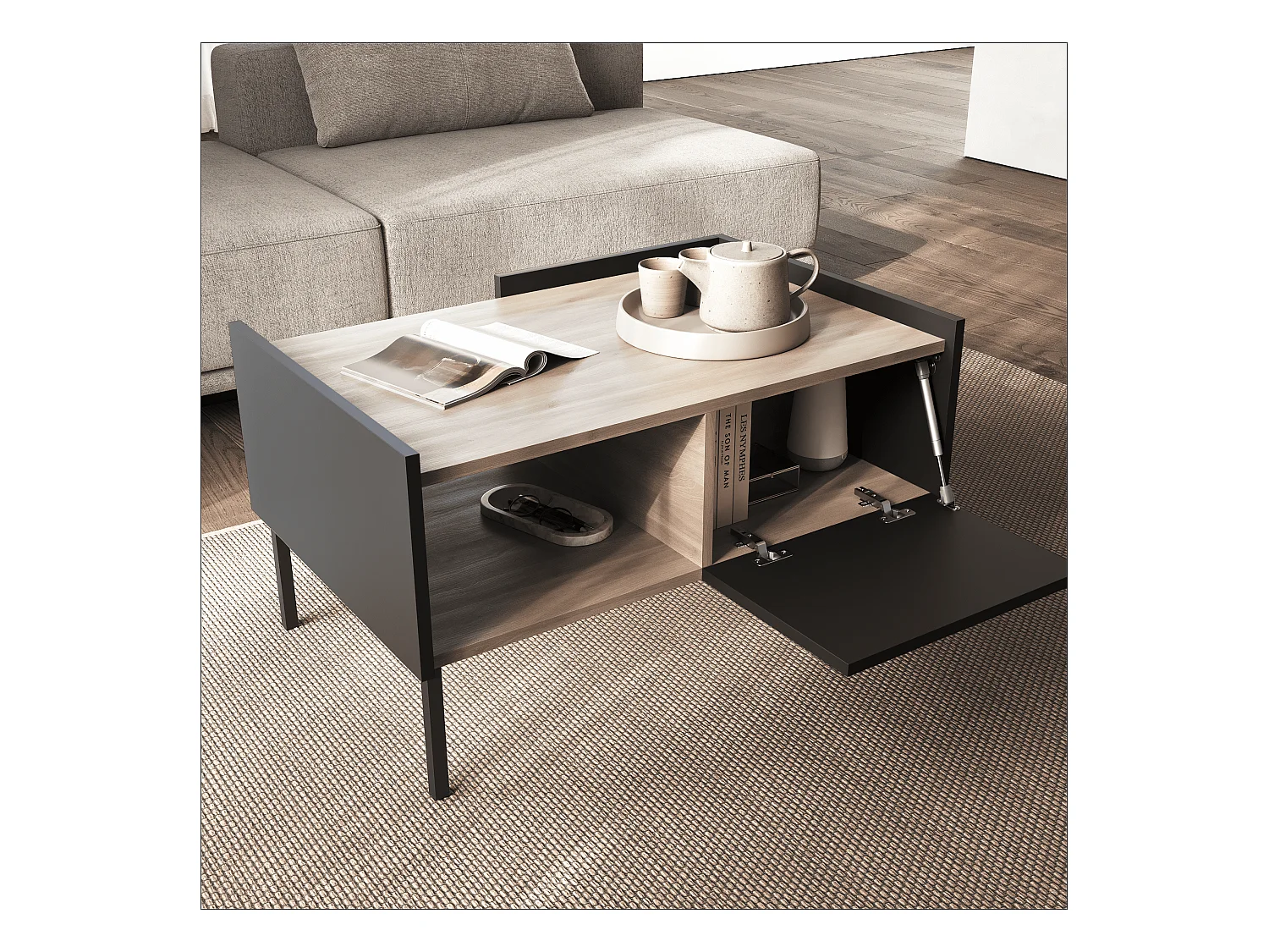 Mesa de centro 90 x 60 x 50 cm – Mesa de sala moderna, Acabamento mate, Painel Egger