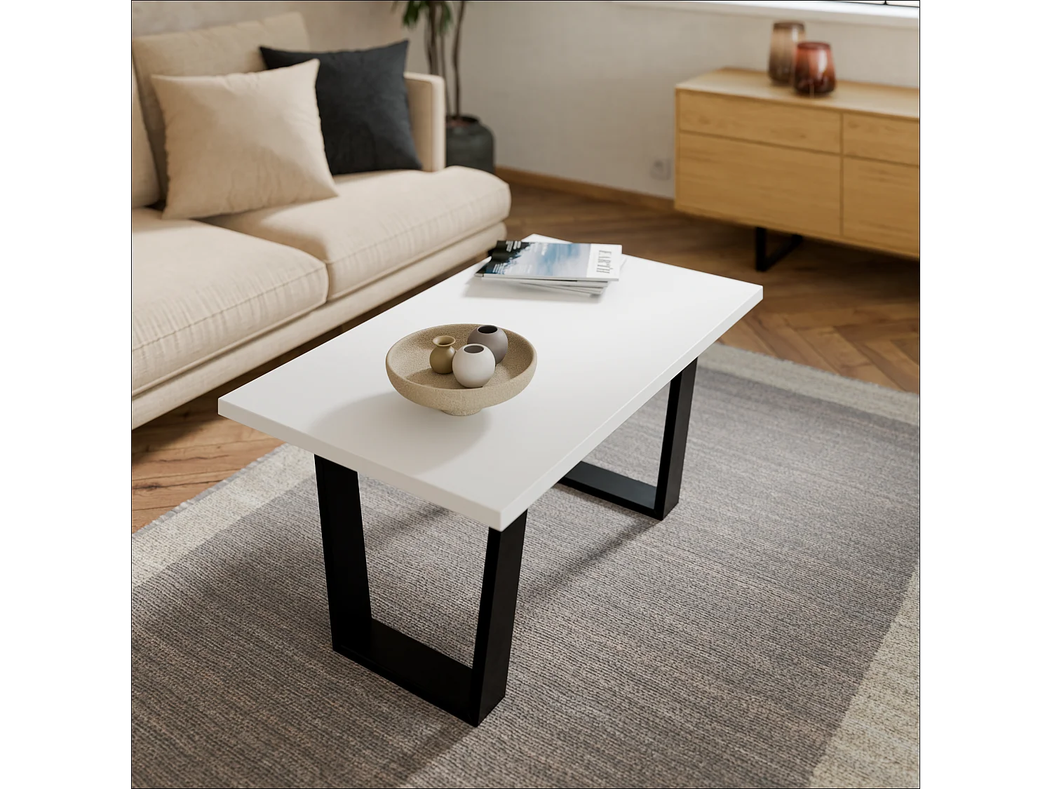 Table basse de style loft – Table d’appoint / Table à café avec structure métallique 80×60 cm ou 100×60 cm, Table de salon