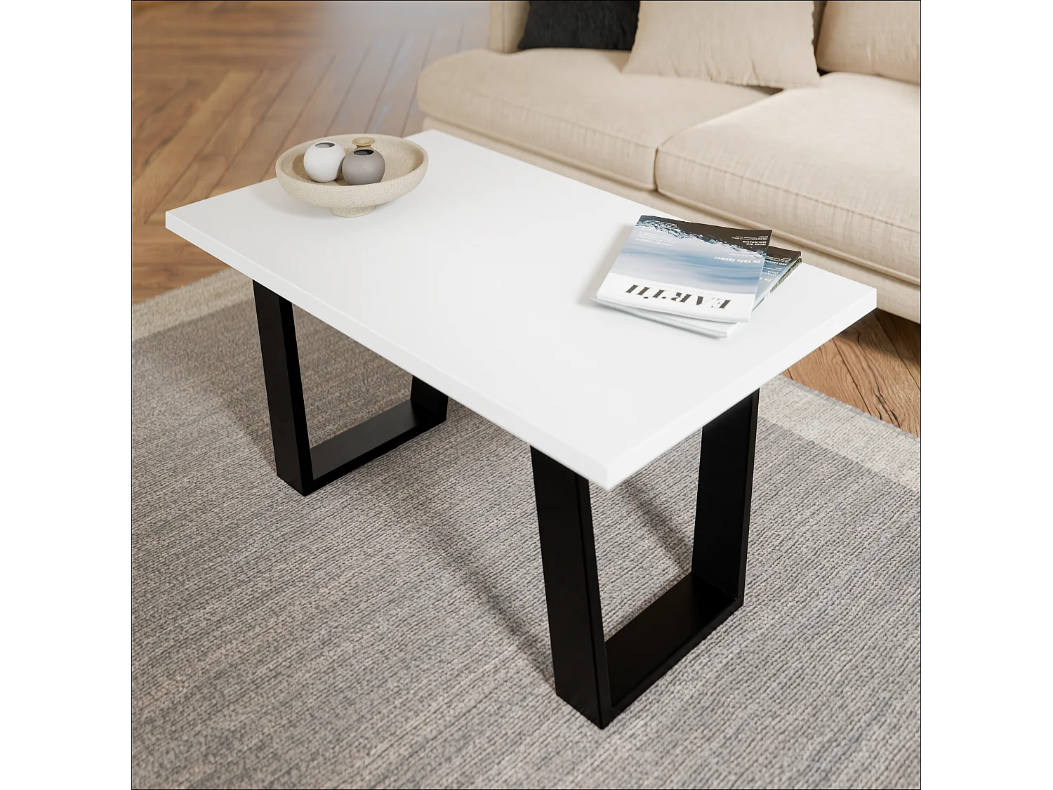 Table basse de style loft – Table d’appoint / Table à café avec structure métallique 80×60 cm ou 100×60 cm, Table de salon