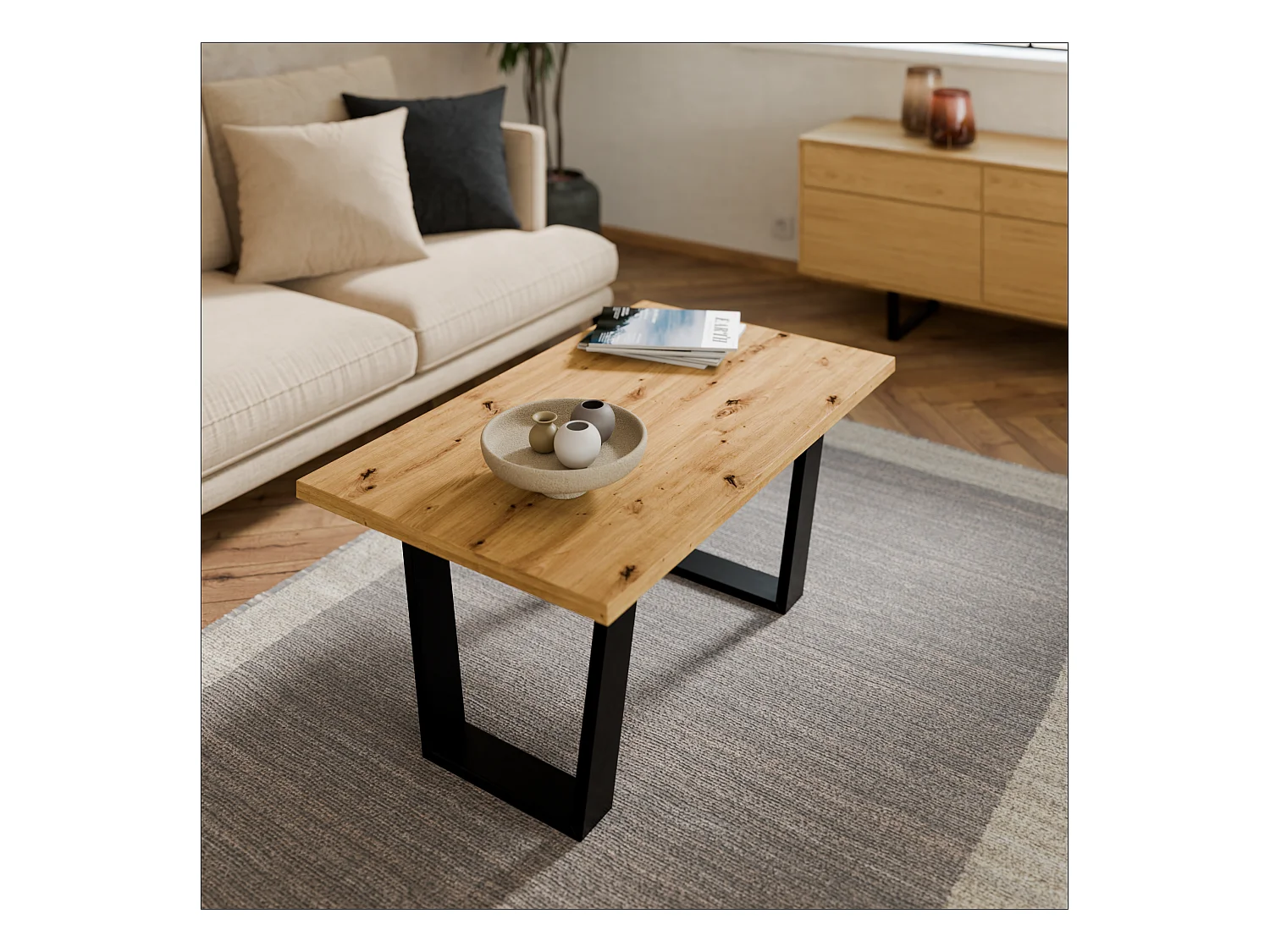 Table basse de style loft – Table d’appoint / Table à café avec structure métallique 80×60 cm ou 100×60 cm, Table de salon