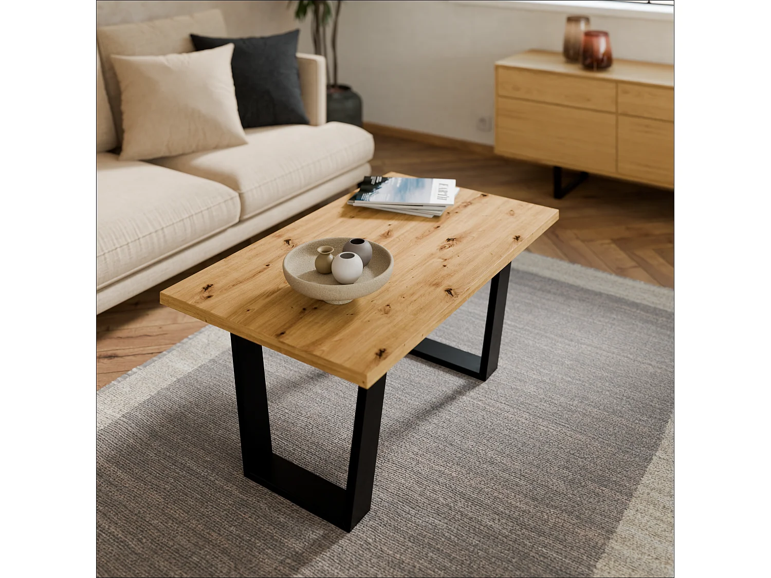 Tavolino stile loft – Tavolino d’appoggio / Tavolino da caffè con struttura in metallo 80×60 cm o 100×60 cm, Tavolino da soggiorno