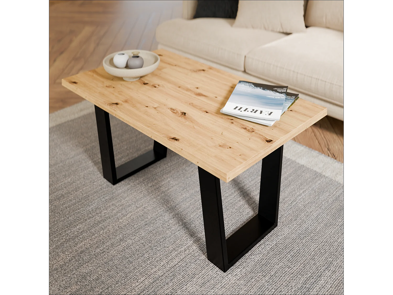 Tavolino stile loft – Tavolino d’appoggio / Tavolino da caffè con struttura in metallo 80×60 cm o 100×60 cm, Tavolino da soggiorno